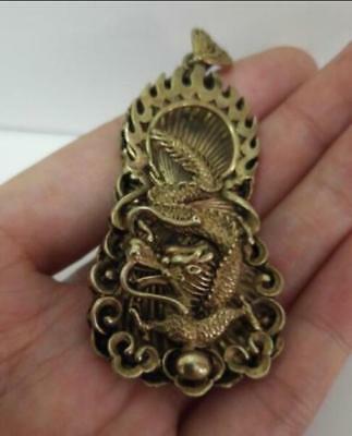 Chinese Old Antique Collection Pure Brass Dragon Small Pendant