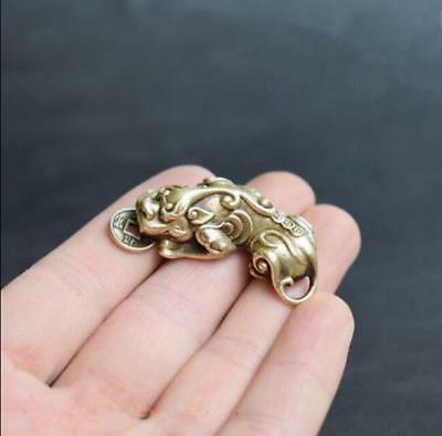 Chinese Old Pure Brass God Beast Pixiu Small Pendant Collectibles