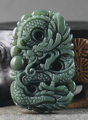 Chinese Natural Hetian Jade Hand-carved Statue Of Dragon Pendant